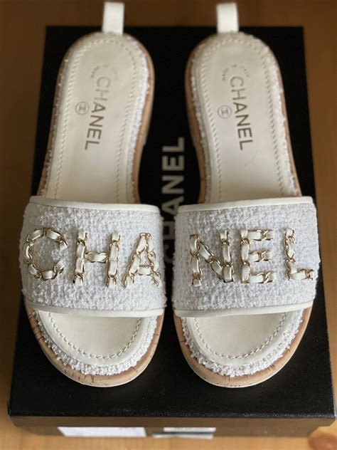 chanel white mule